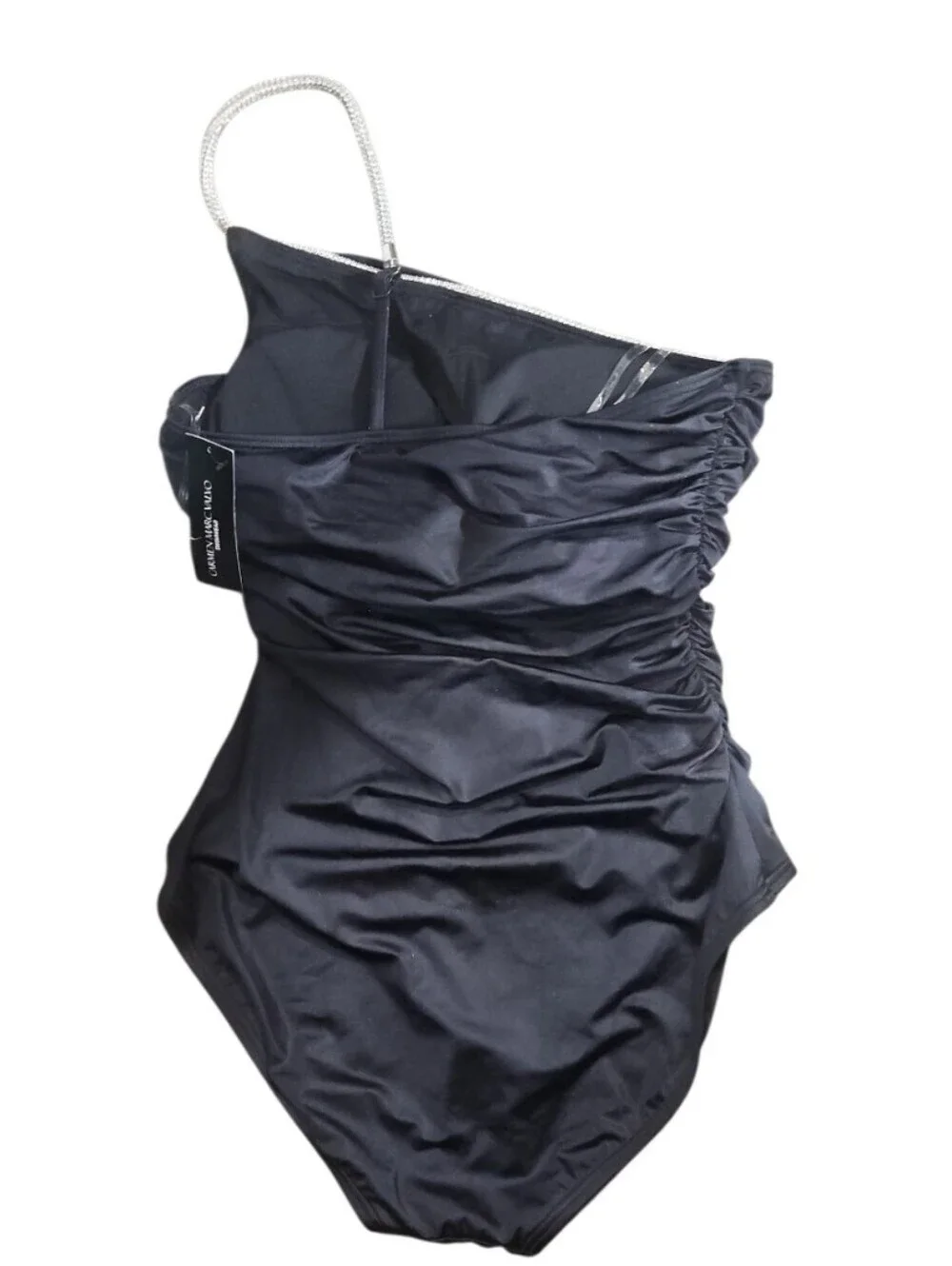 Carmen Marc Valvo Starlight Lux One Shoulder One Piece Swimsuit Black 12 NWT